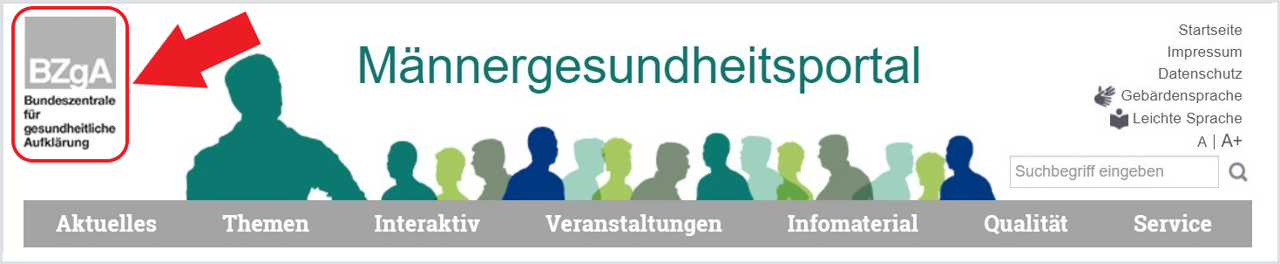 Screenshot Männergesundheitsportal oben links: Logo der Bundeszentrale für gesundheitliche Aufklärung